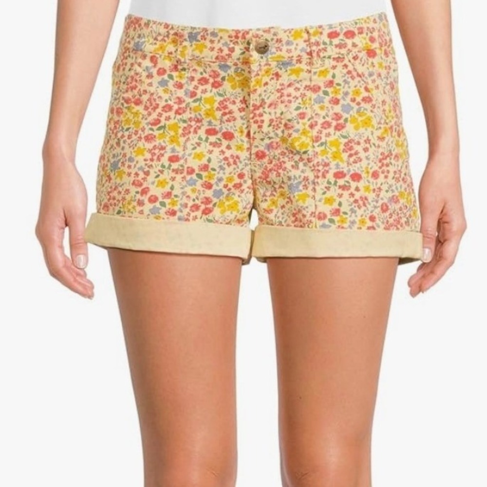 Toad&Co Earthworks Ditsy Floral Organic Cotton Camp Shorts, Yellow,8 (NWOT) - Picture 2 of 9